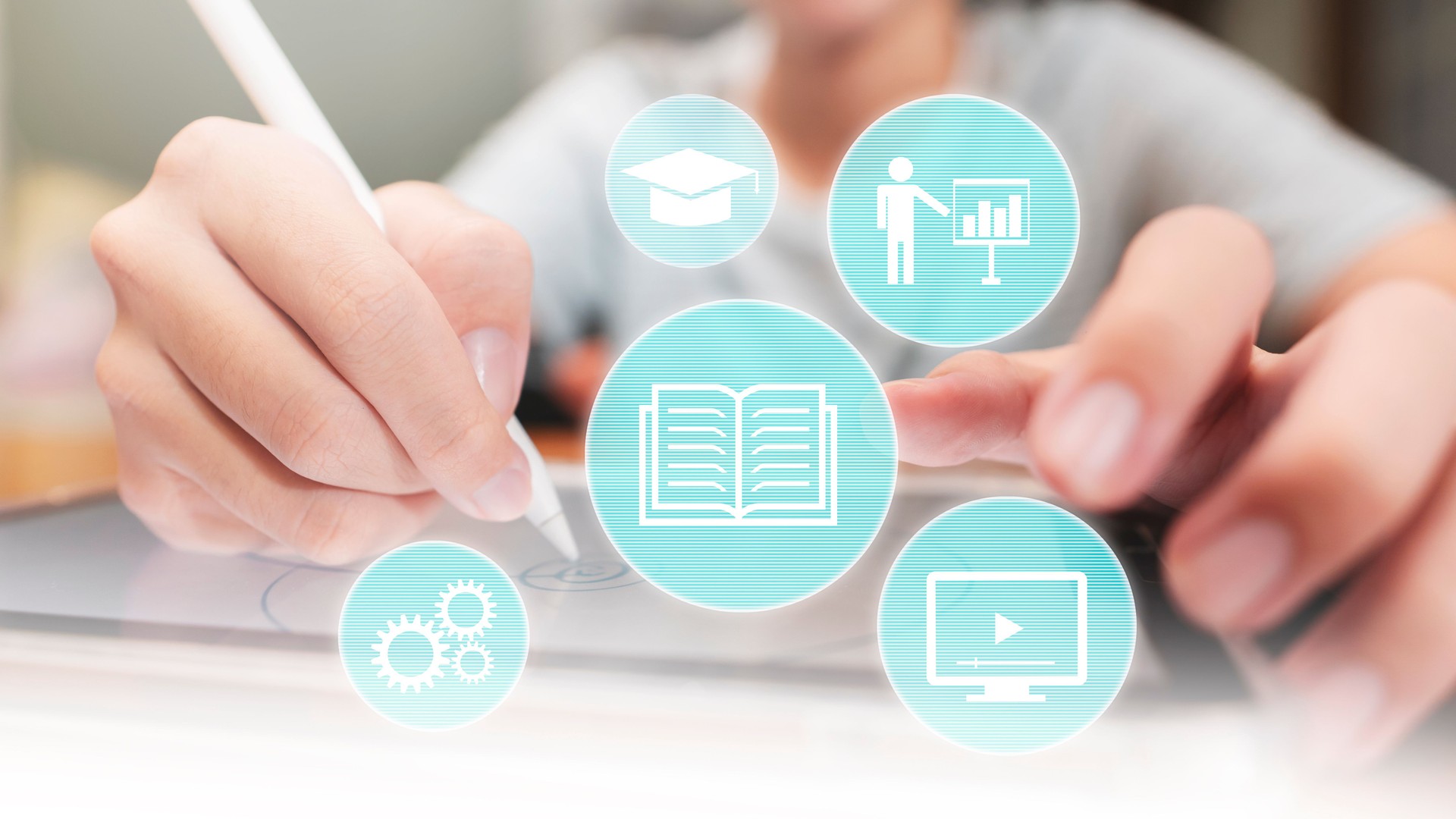 Teenagers use tablets to study. e-learning concept